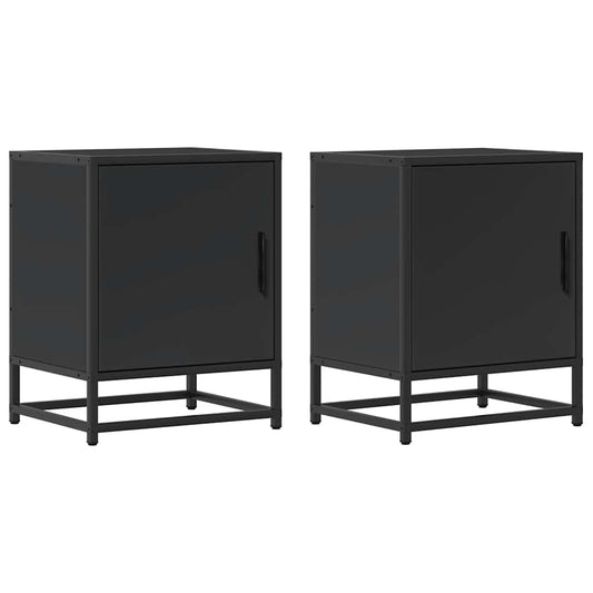 Mesitas De Noche 2uds Madera Ingeniería Negro 40x31x50 Cm Metal_0