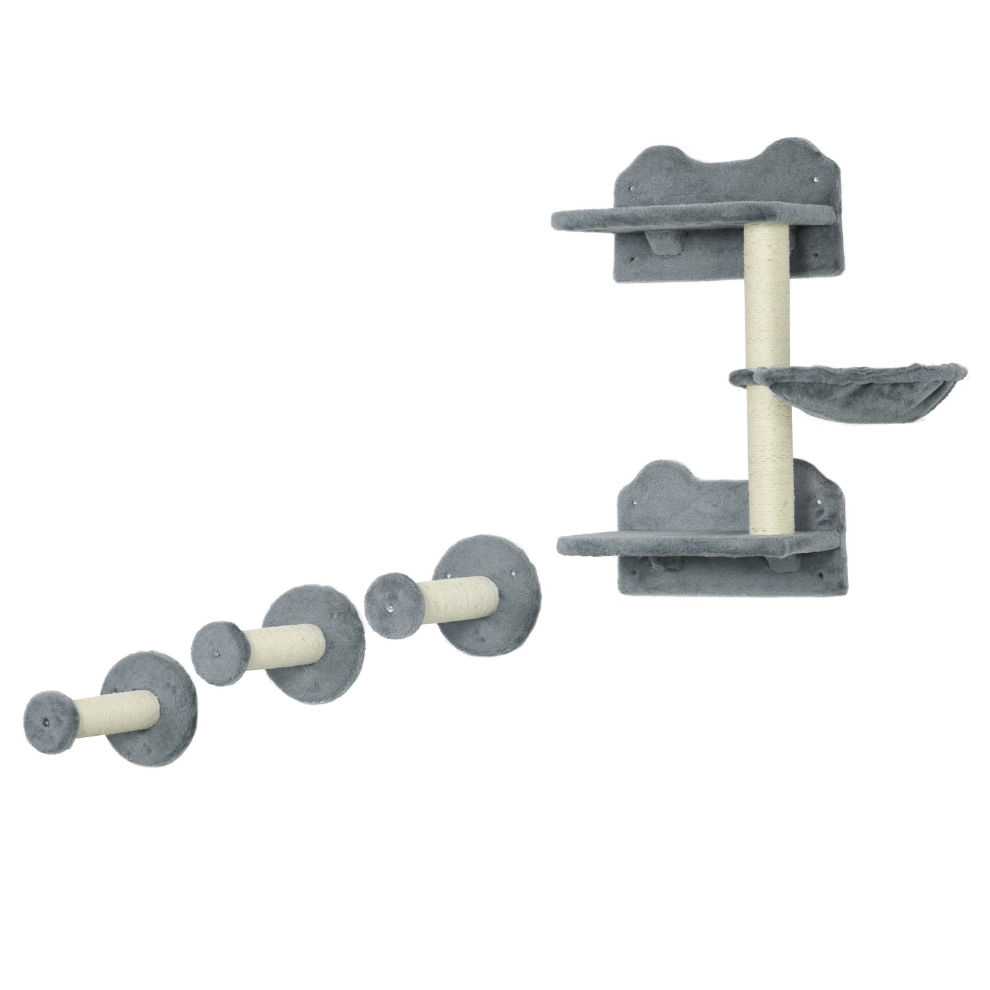 Pawhut Juego De Estanterías Para Gatos De Pared De 4 Piezas Gris_0