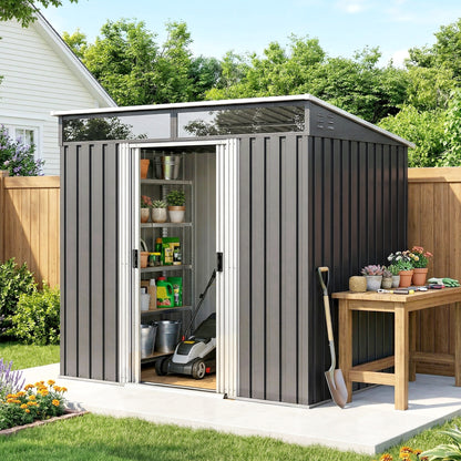 Outsunny Caseta De Jardín 2 M² 195x122x181,5 Cm Con Puerta Corredera Gris_4