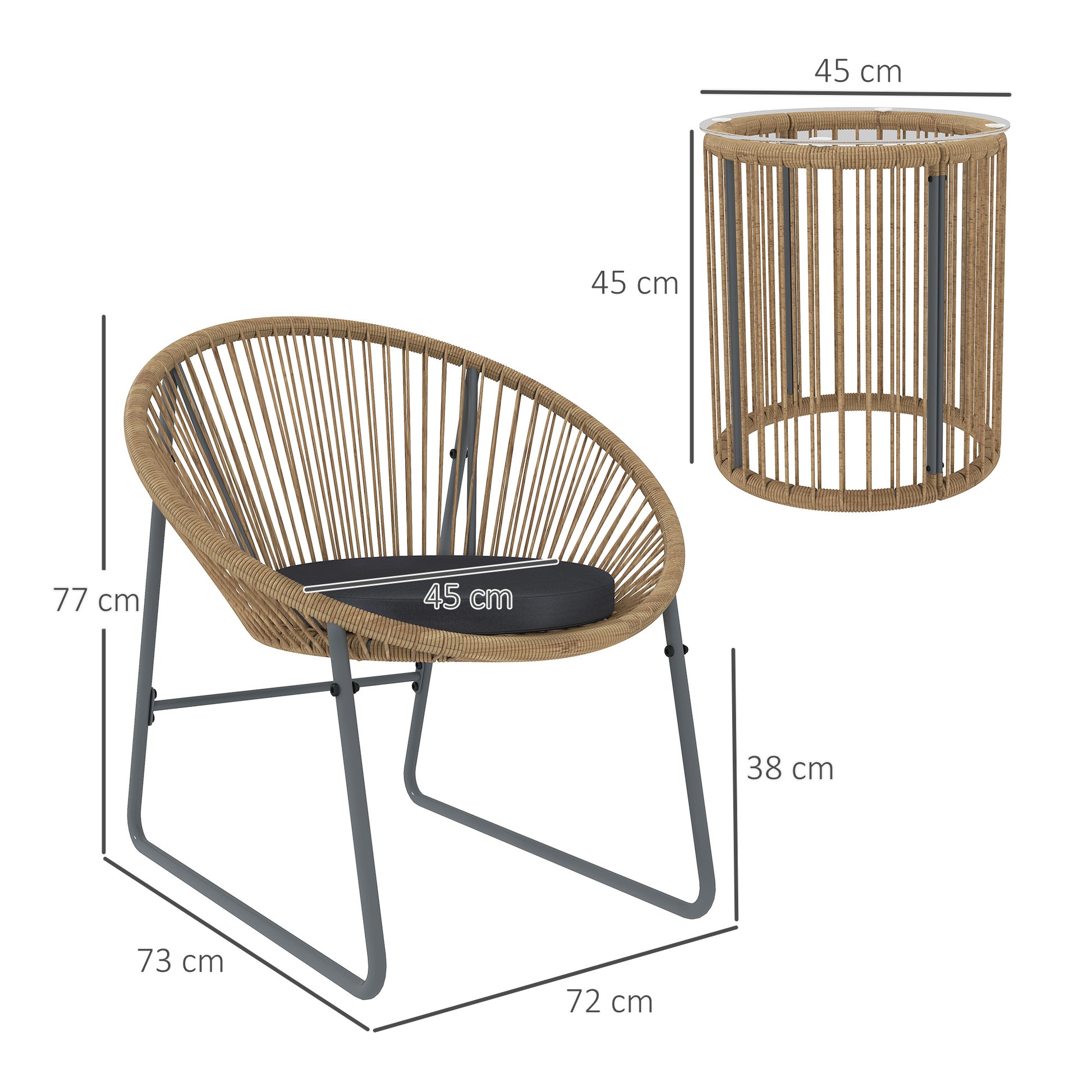 Outsunny Conjunto De Muebles De R 1 Mesa Redonda Y 2 Sillas Con Cojines Natural_2
