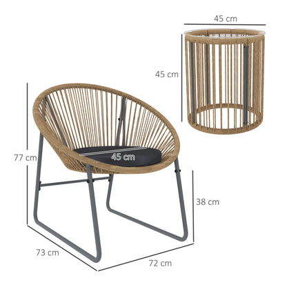 Outsunny Conjunto De Muebles De R 1 Mesa Redonda Y 2 Sillas Con Cojines Natural_2