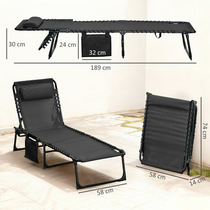 Outsunny Tumbona Plegable Respaldo Ajustable Y Reposacabezas 189x58x30 Cm Negro_2