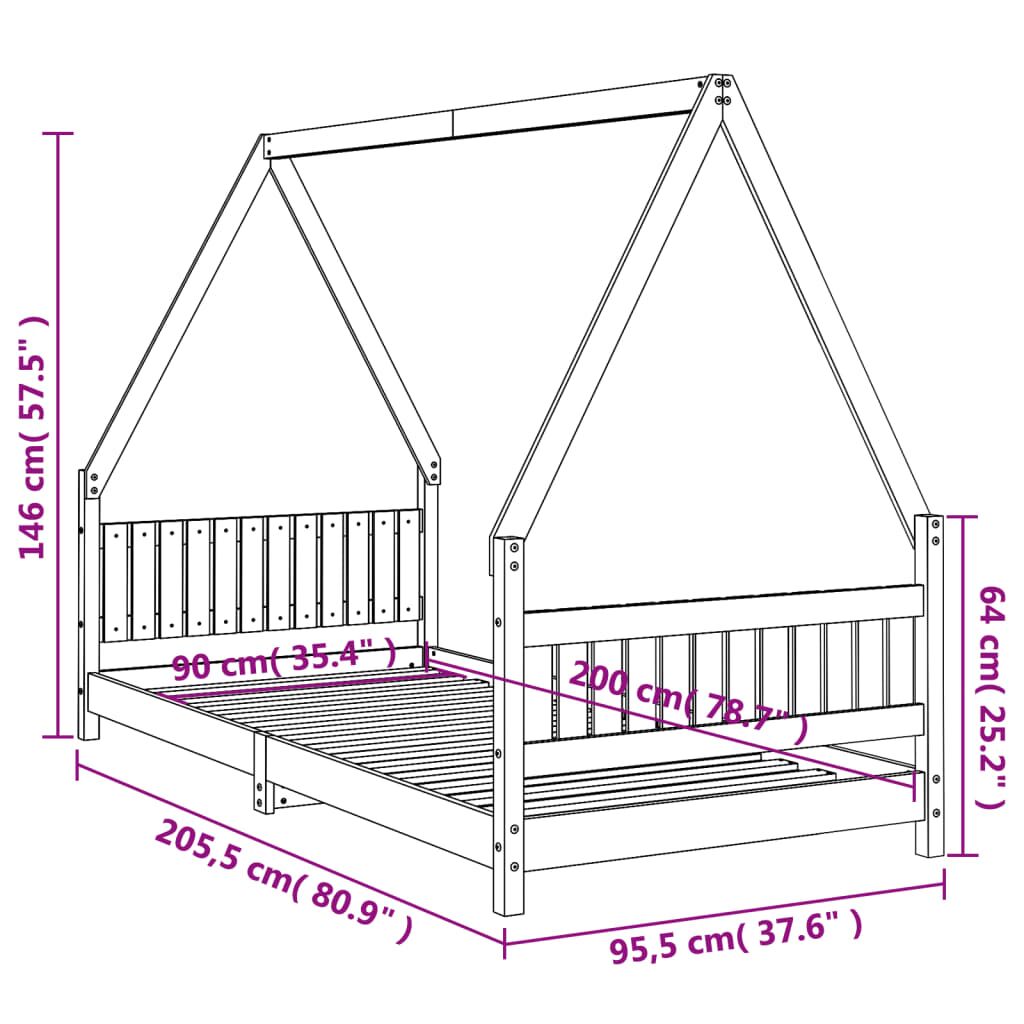 Vidaxl Estructura De Cama Para Niños Madera De Pino Negro 90x200 Cm_2