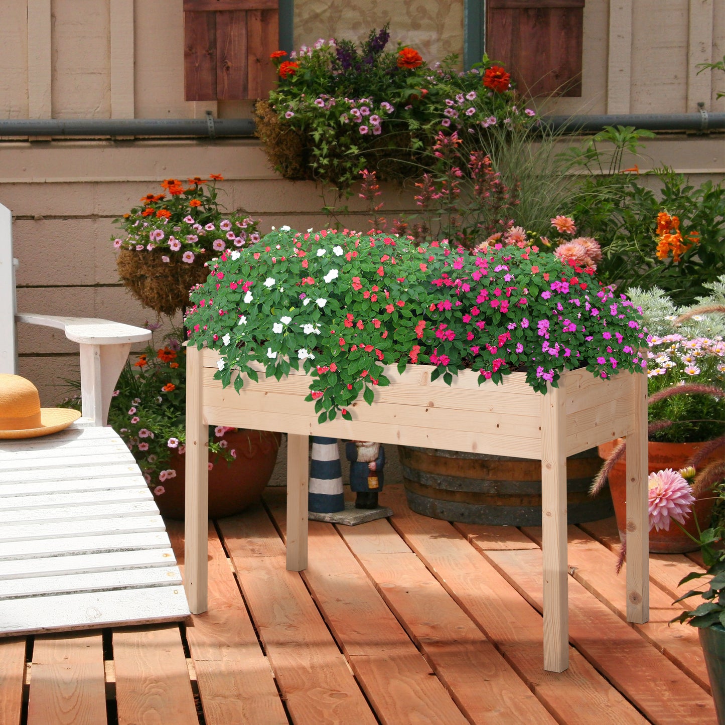Outsunny Huerto Urbano Elevado Madera 122,5x56,5x76 Cm ​tela No Tejida Natural_1