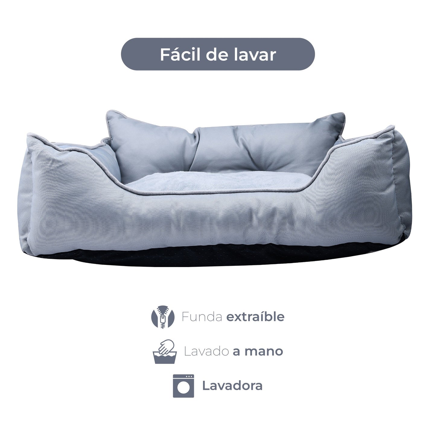 Cama Para Mascota 50x40x18cm Gris + Abrigo Negro Para Mascotas 25cm_2