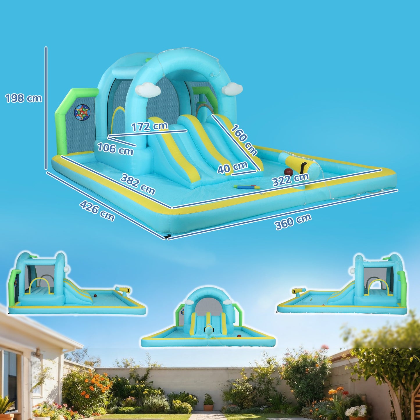 Aiyaplay Castillo Hinchable Acuático Con Soplador 2 Toboganes Trampolín Piscina_2