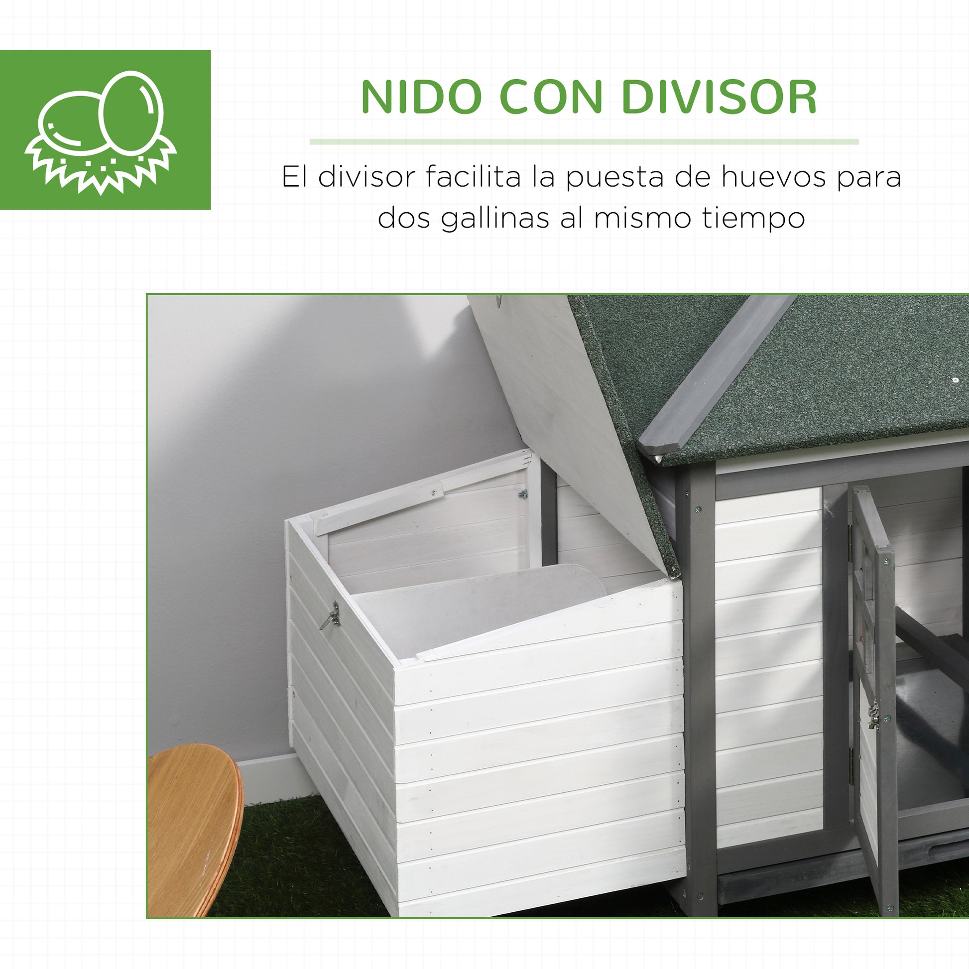 Pawhut Gallinero De Madera Con Caja Nido Espacio Para Correr 196x76x97cm Gris_5
