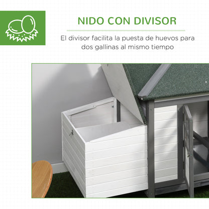 Pawhut Gallinero De Madera Con Caja Nido Espacio Para Correr 196x76x97cm Gris_5