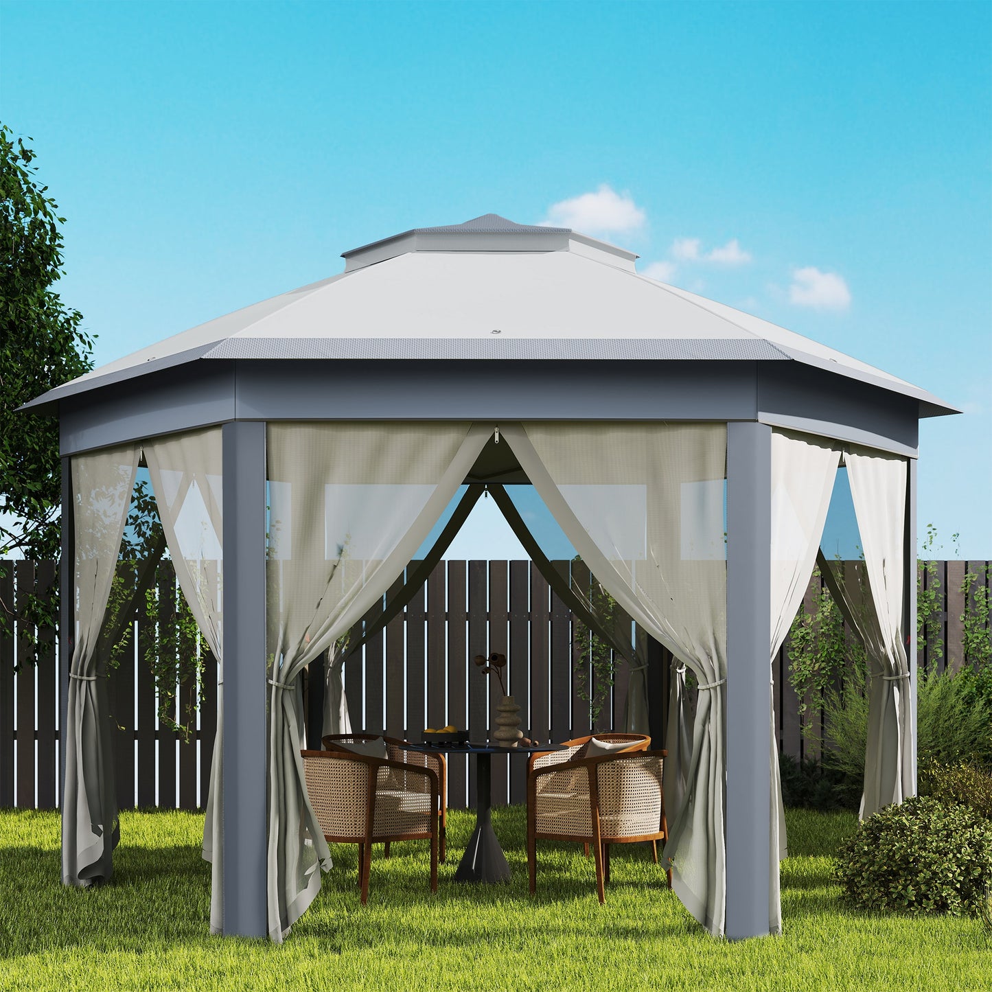 Outsunny Carpa Plegable 4x3,4 M Con Doble Techo 6 Mosquiteras Anti-uv Gris_4