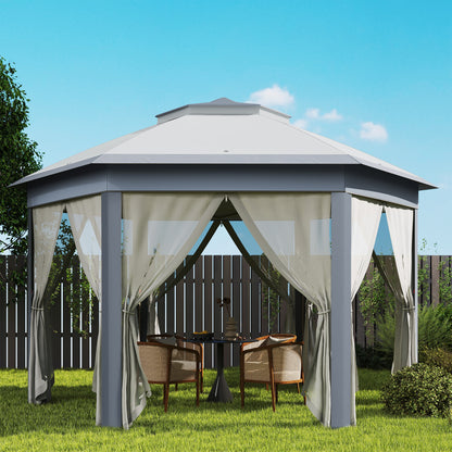 Outsunny Carpa Plegable 4x3,4 M Con Doble Techo 6 Mosquiteras Anti-uv Gris_4