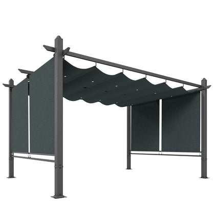 Outsunny Pérgola De Jardín 4x3 M Con Techo Retráctil Cortinas Automáticas Gris_0