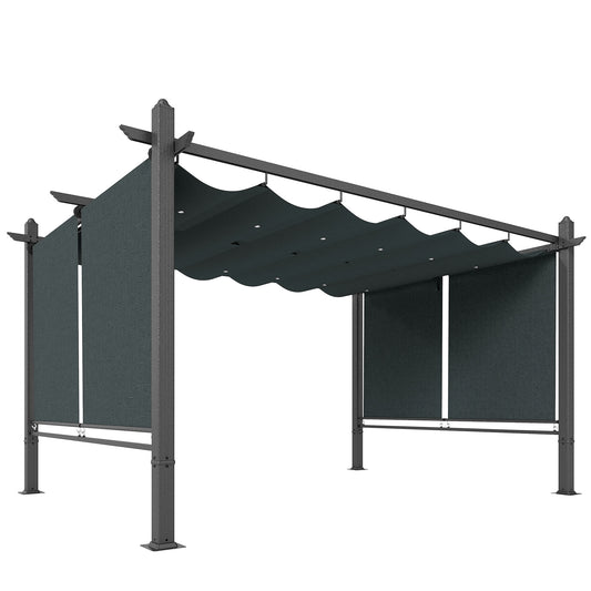 Outsunny Pérgola De Jardín 4x3 M Con Techo Retráctil Cortinas Automáticas Gris_0