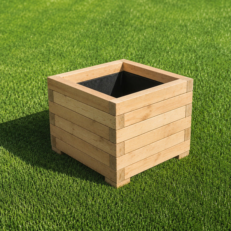 Jardinera Cuadrada De Madera De Pino Tratada Exterior Con Malla Geotextil 55x55x39 Cm 72 L_5