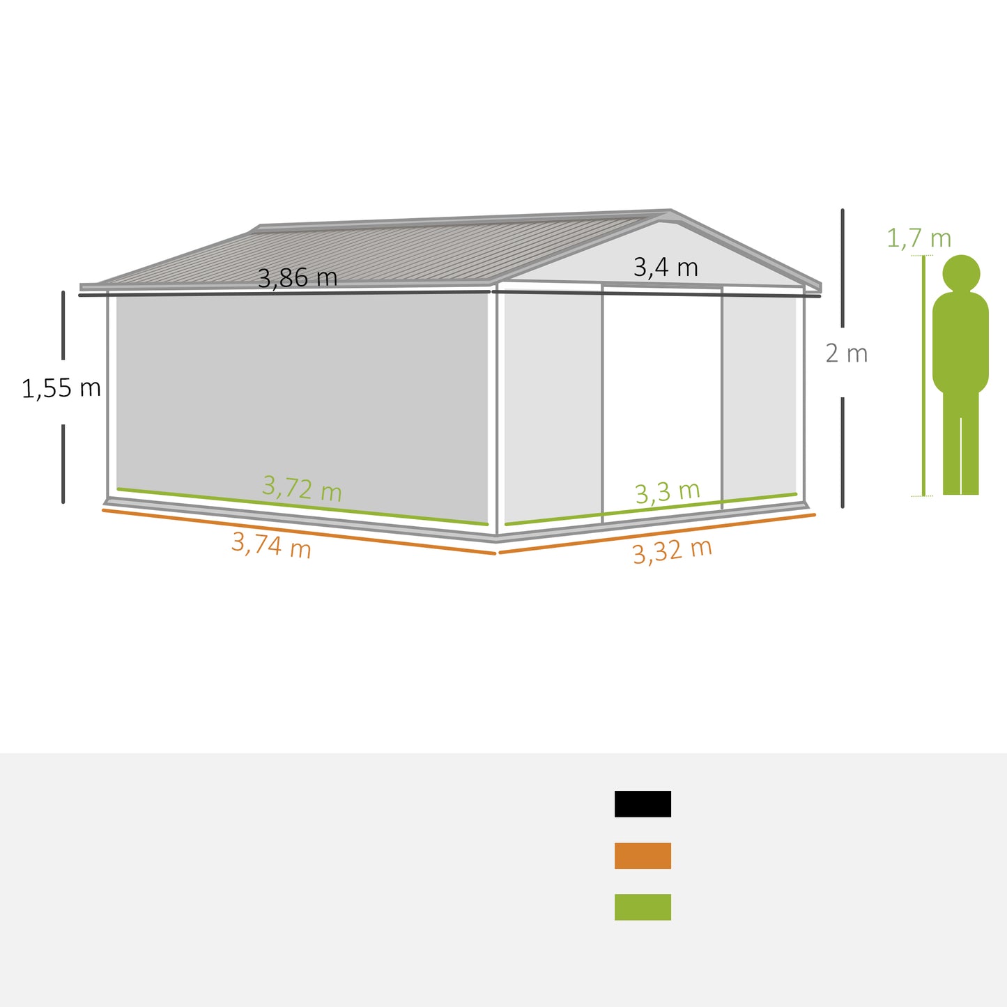 Outsunny Caseta De Jardín Exterior 12,4 M² 340x386x200 Cm Con Puerta Corredera_2