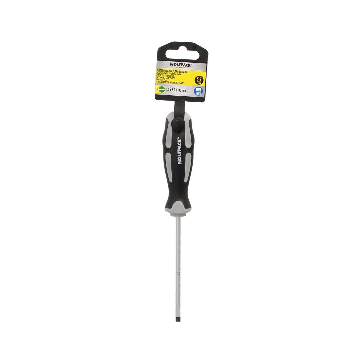 Destornillador Plano Vaciado Acero S2 Mango Tpr Bimaterial. Medida 1,0 X Ø 5,0 X 100 Mm.  Din5265_3