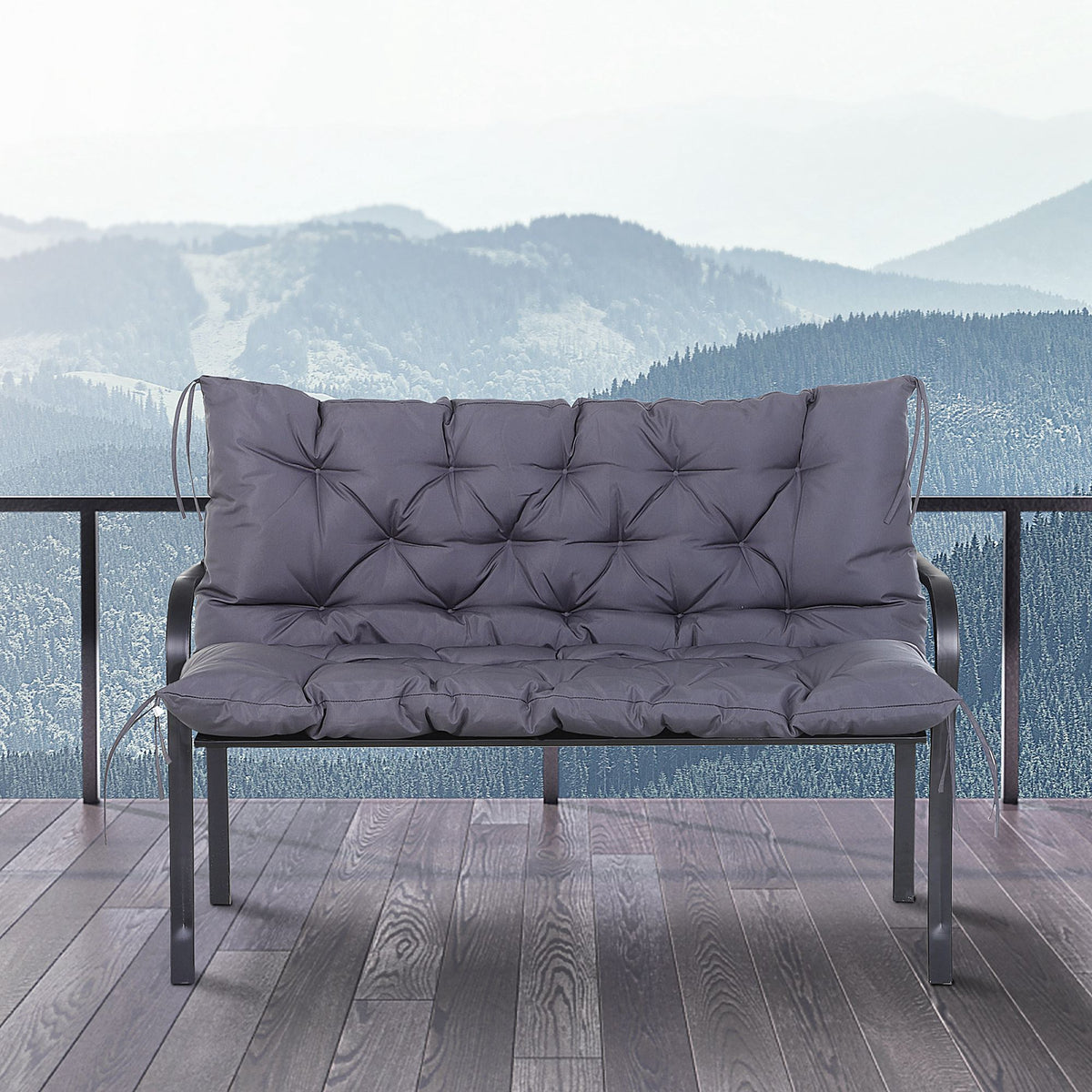 Cojín Para Banco Outsunny Poliéster, Algodón Gris Oscuro 120x110x12 Cm_1