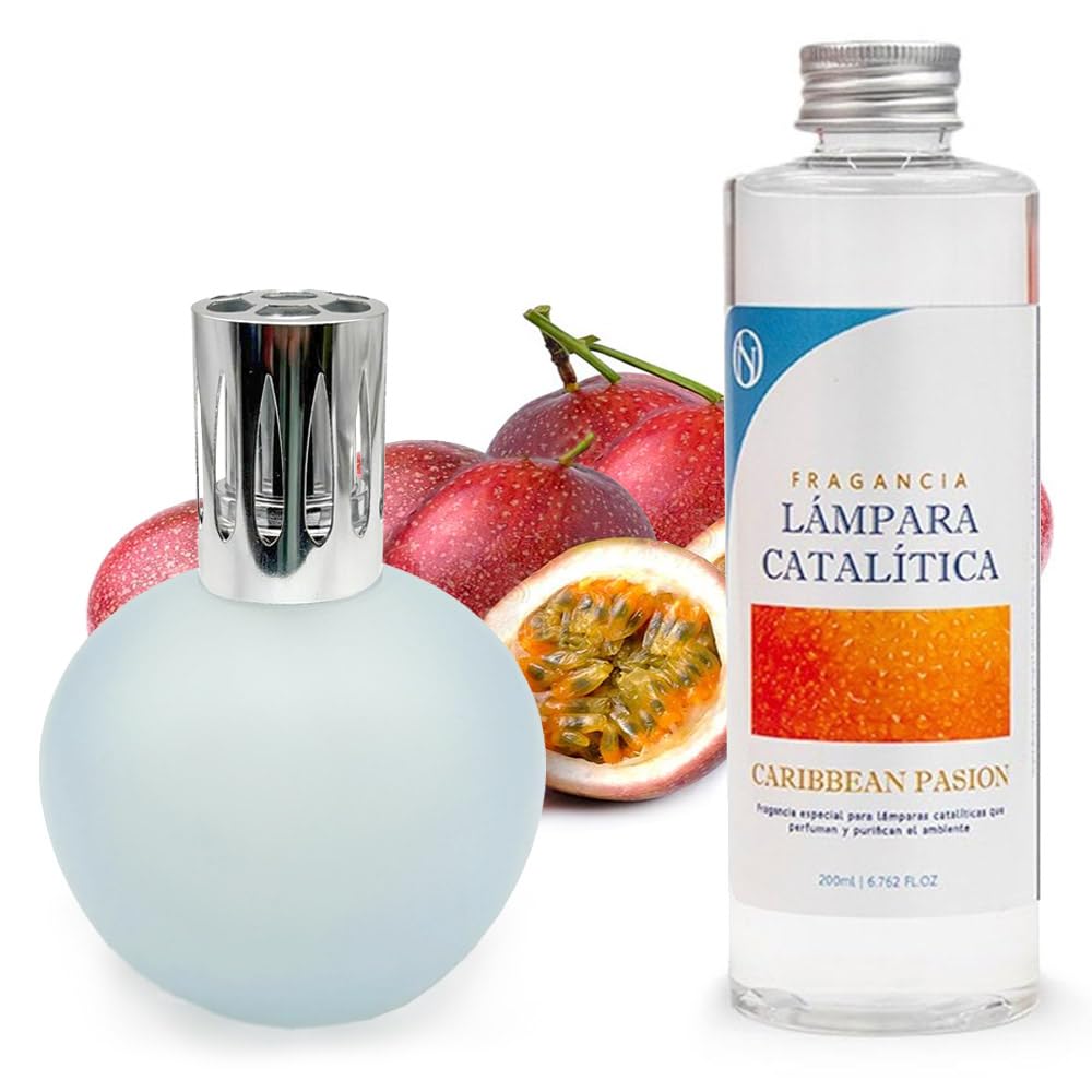 Lámpara Catalítica Azul Grisáceo Mate + Aroma Caribbean Passion 200ml - Elimina Malos Olores, Impurezas Y `perfuma_0