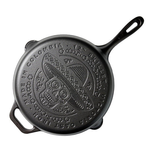 Victoria Sartén Hierro Fundido Esmaltado Diseño Calaca Inducción 30cm Apta Fuego, Horno Cast Iron Skillet, Calaca, Negro_0