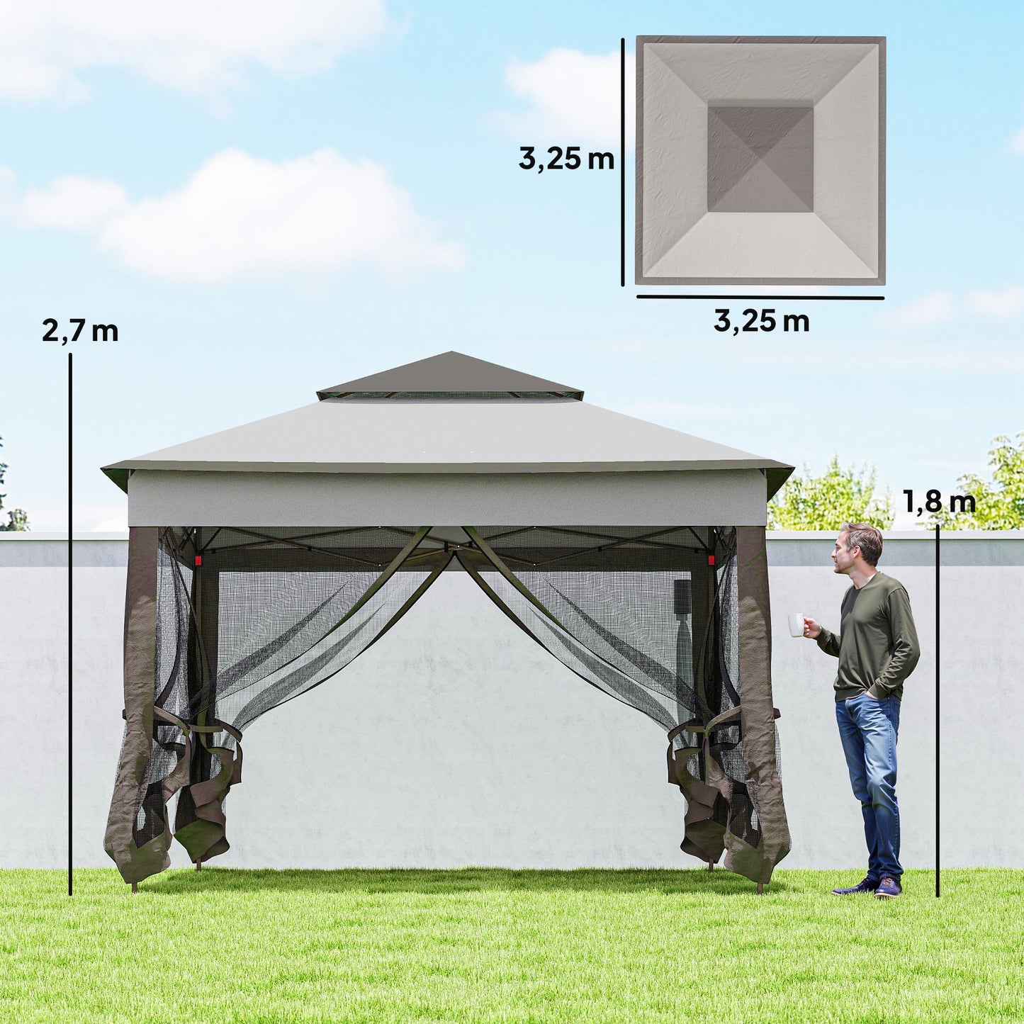Outsunny Carpa Plegable3,3x3,3 M Con 4 Paredes Laterales De Malla Gris_2