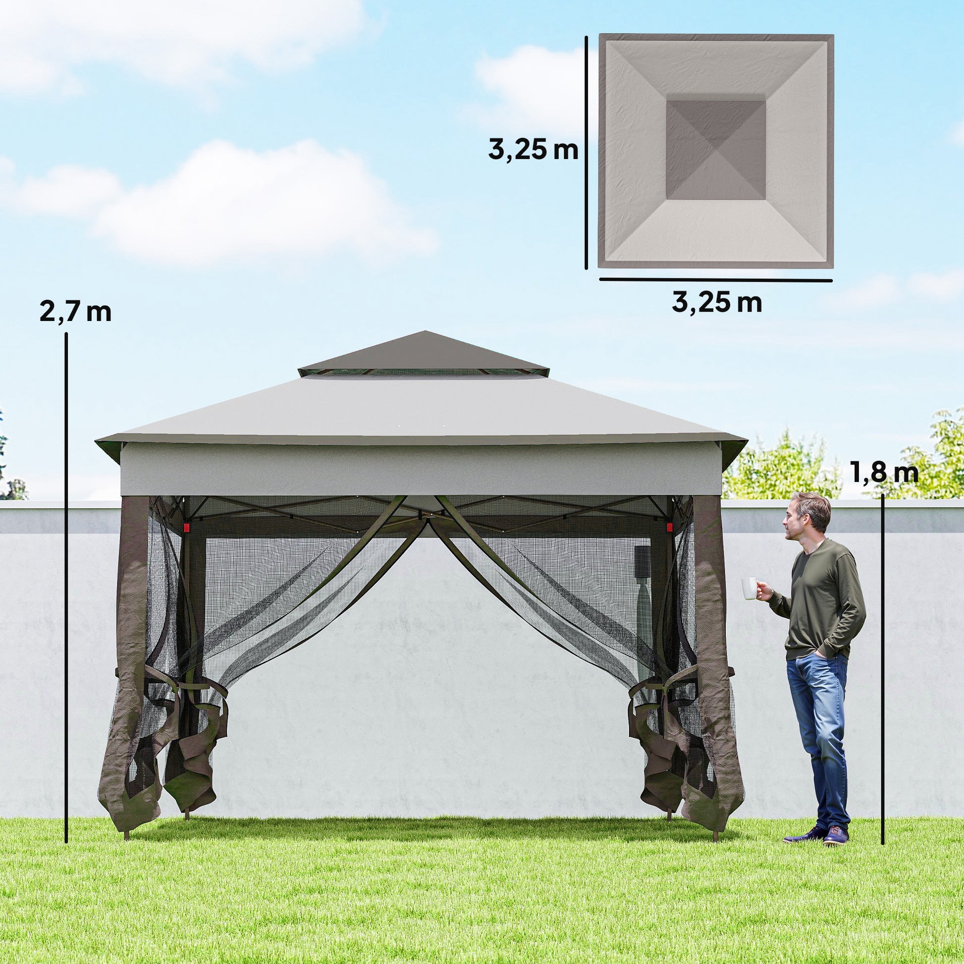 Outsunny Carpa Plegable3,3x3,3 M Con 4 Paredes Laterales De Malla Gris_2