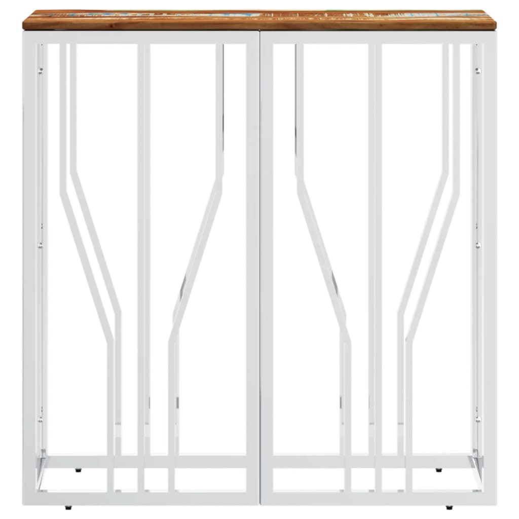Mesa Consola Acero Inoxidable Madera Maciza Reciclada Plateada_1