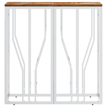 Mesa Consola Acero Inoxidable Madera Maciza Reciclada Plateada_1