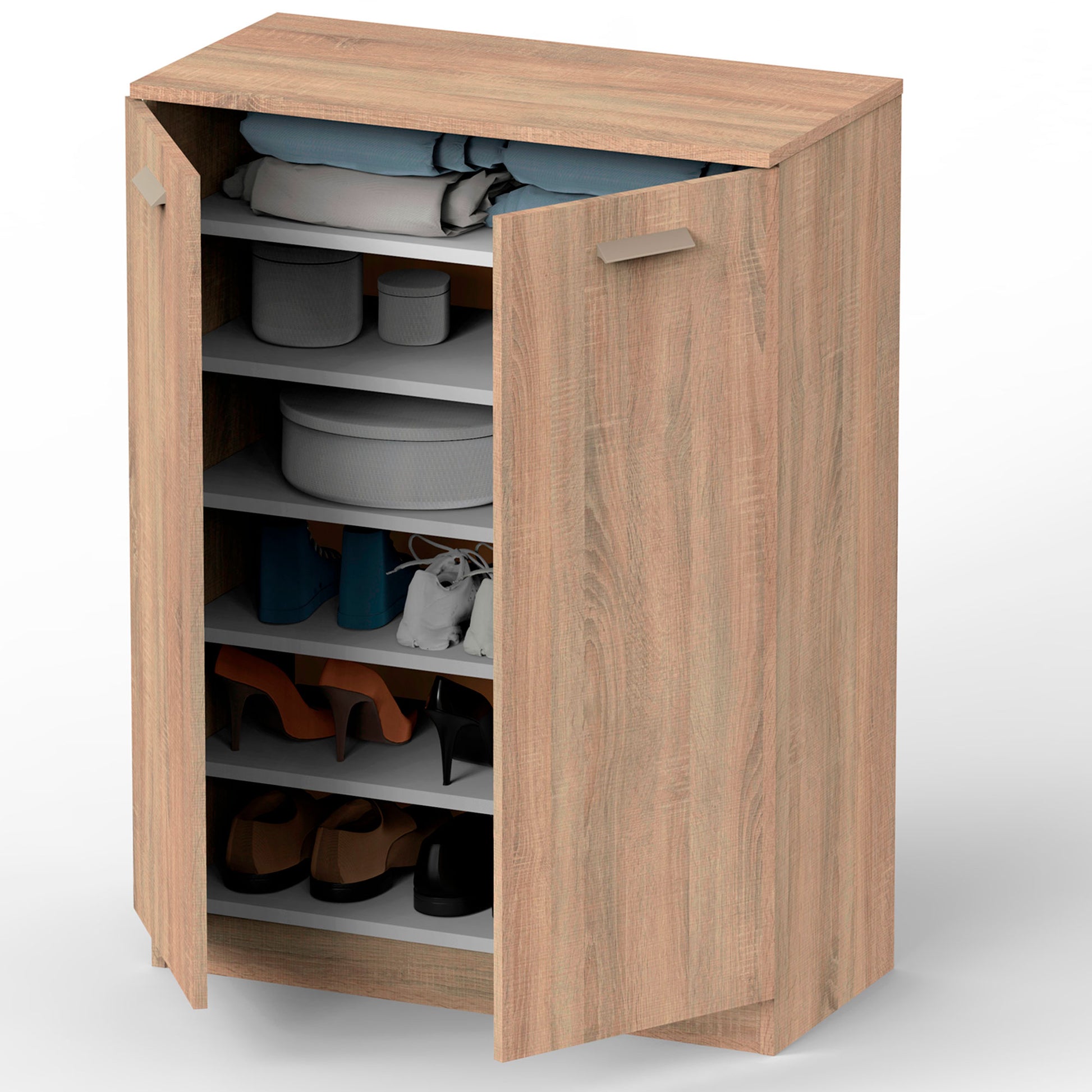 Armario Dormitorio, Multiusos, Baño, Mueble Cocina, Zapatero 2 Puertas 5 Estantes101x74x36 Cm, Briebe, Nova, Madera_0