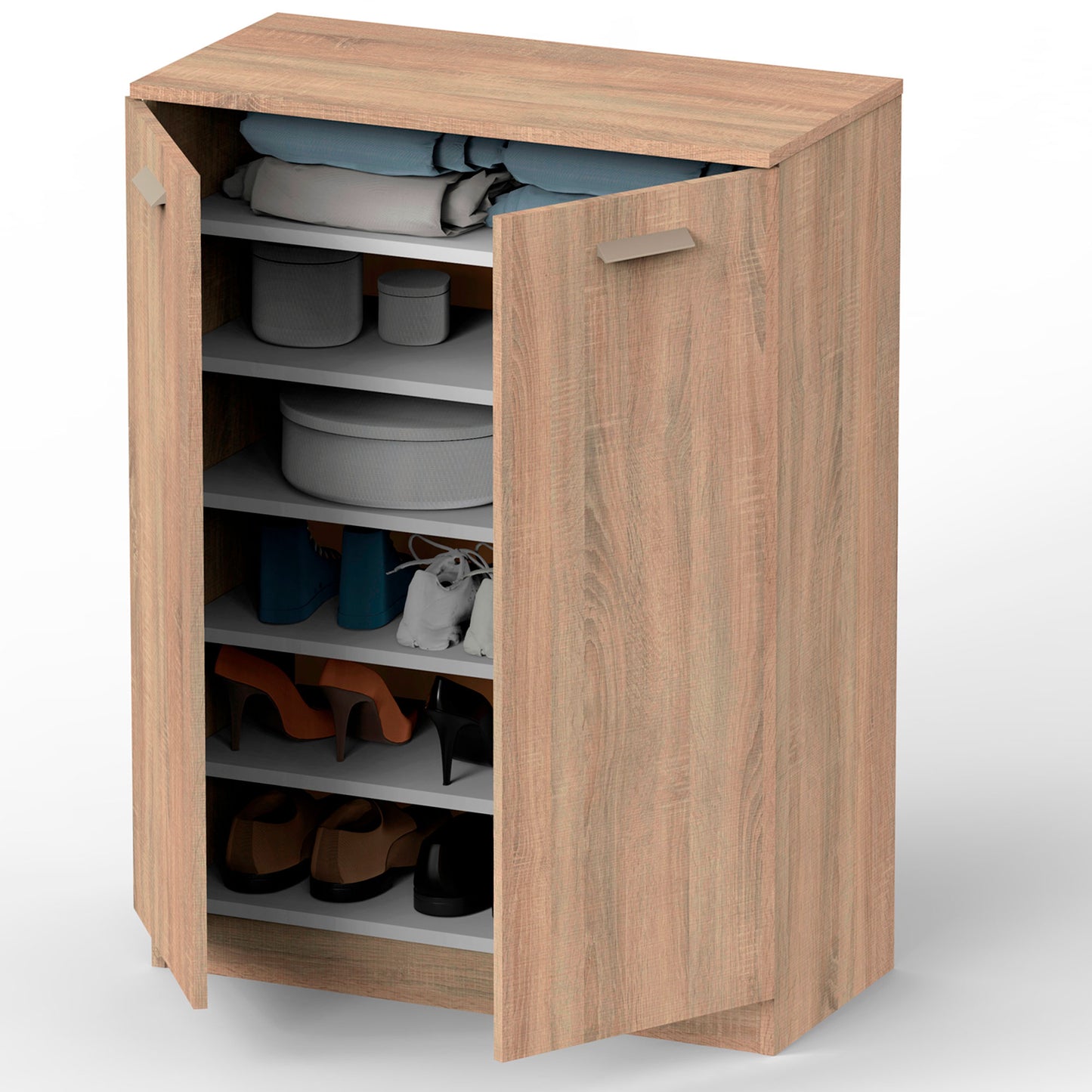 Armario Dormitorio, Multiusos, Baño, Mueble Cocina, Zapatero 2 Puertas 5 Estantes101x74x36 Cm, Briebe, Nova, Madera