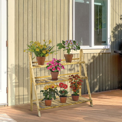 Outsunny Soporte Para Plantas De Madera De 3 Niveles 100x37x93 Cm Carbonizado_1
