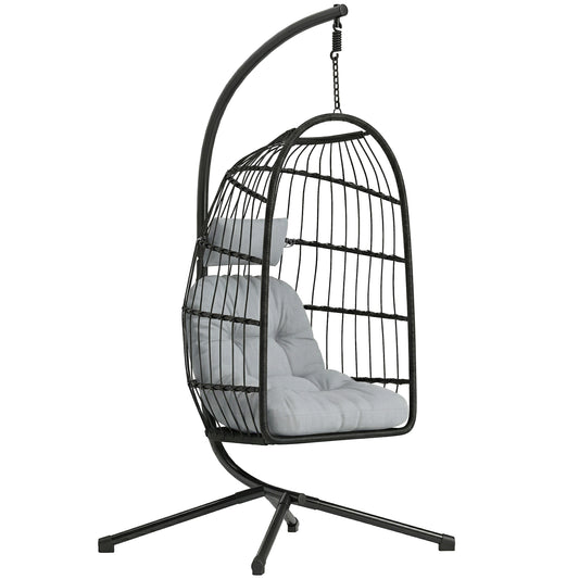 Outsunny Silla Colgante Huevo Con Soporte Cesta Plegable Cojín Altura Ajustable_0
