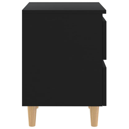Mesita De Noche Patas De Madera Pino Maciza Negro 40x35x50 Cm_2