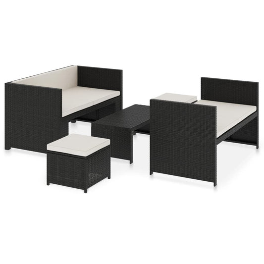 Vidaxl Set Muebles De Jardín 5 Piezas Y Cojines Ratán Sintético Negro_0