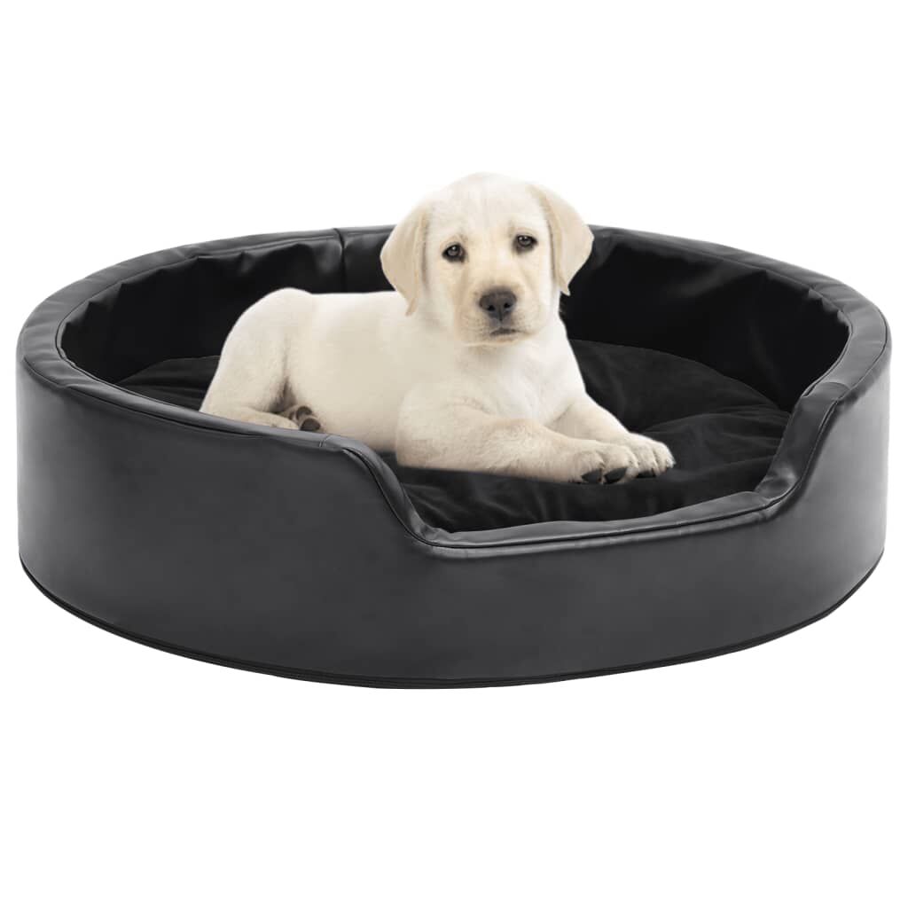 Vidaxl Cama Para Perros Felpa Y Cuero Sintético Negra 69x59x19 Cm_1