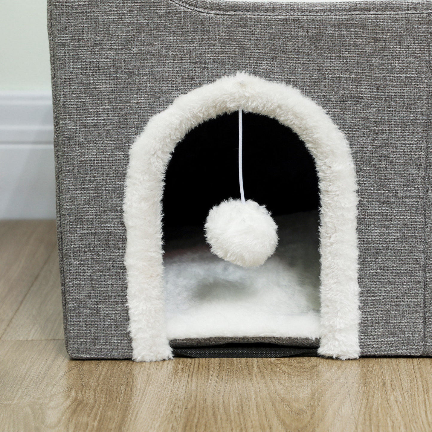 Pawhut Casa Para Gatos Plegable Con Rascador 3 Entradas 60x40x34 Cm Gris_4