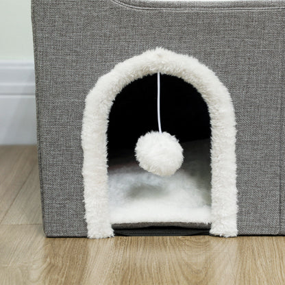 Pawhut Casa Para Gatos Plegable Con Rascador 3 Entradas 60x40x34 Cm Gris_4