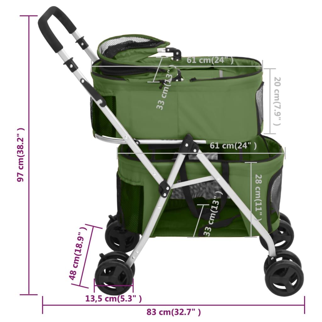 Vidaxl Cochecito Doble De Perros Plegable Tela Oxford Verde 83x48x97cm_2