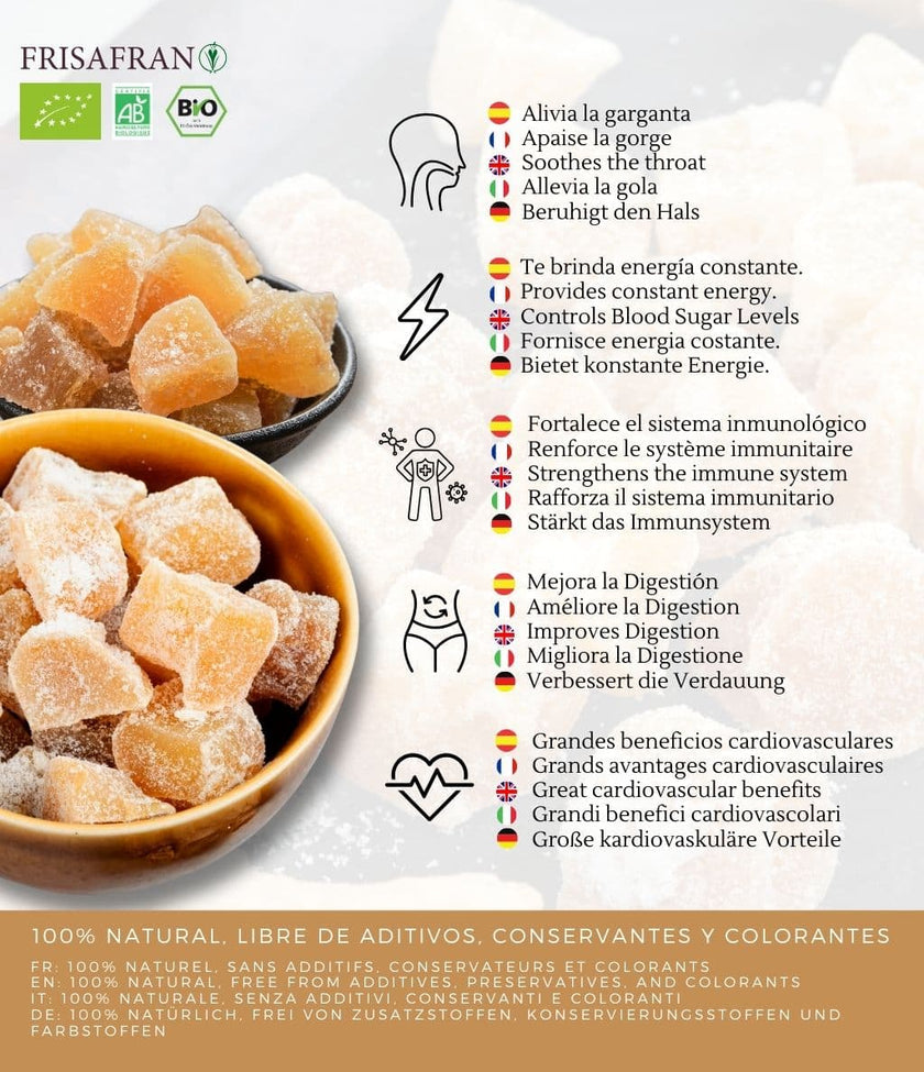 Jengibre En Dados Con Azúcar Eco | Calidad | Frisafran 200 G_3