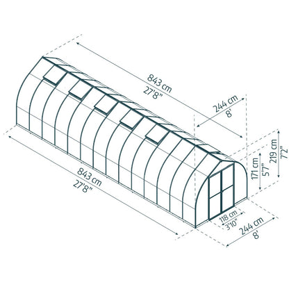 Canopia Bella Invernadero De Jardín Policarbonato 844X244X219 cm Plata Difusa