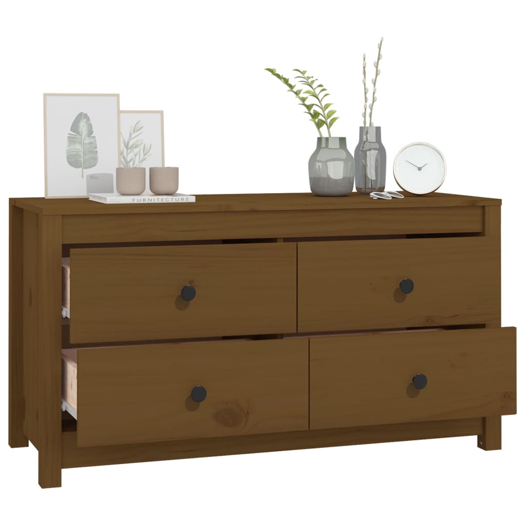 Armario Auxiliar Madera Maciza De Pino Marrón Miel 100x40x54 Cm / Vetonek_3