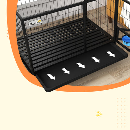 Pawhut Jaula Para Perros Grandes Con Soporte De Cuenco Y Puerta Doble Negro_3