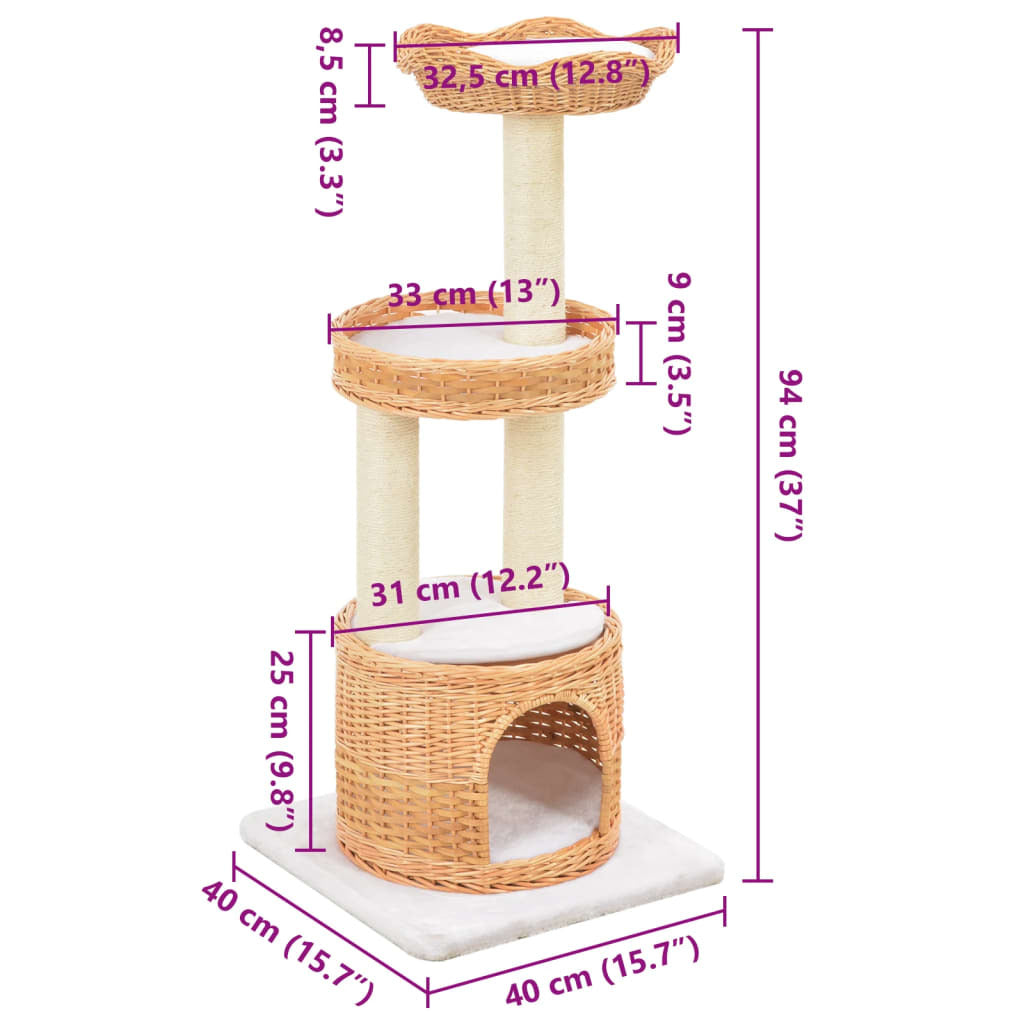 Vidaxl Rascador Para Gatos Con Poste De Sisal Madera Natural De Sauce_2