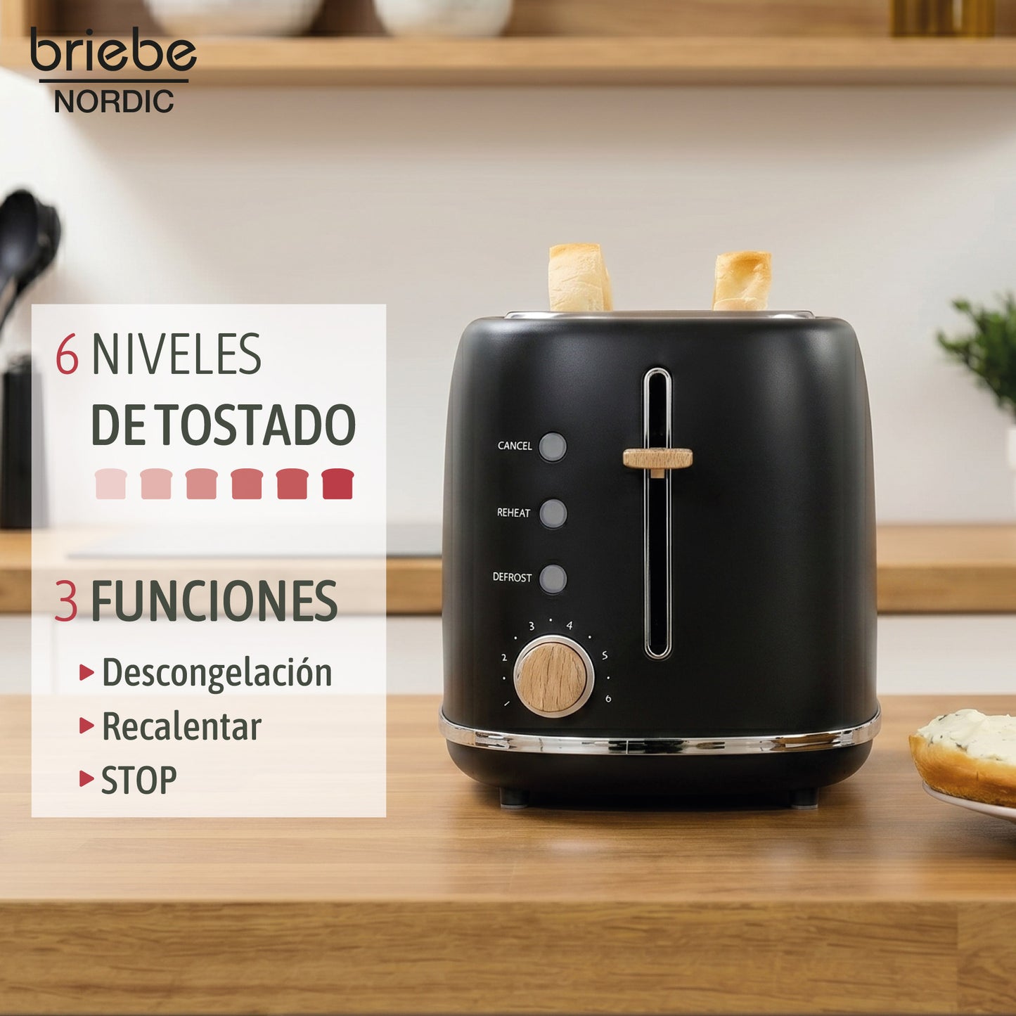 Briebe Nordic Set Cafetera 20 Bares Cápsulas, Café Molido Espumador Leche Tostadora 2 Rebanadas Anchas,skt1221blk,negro_3