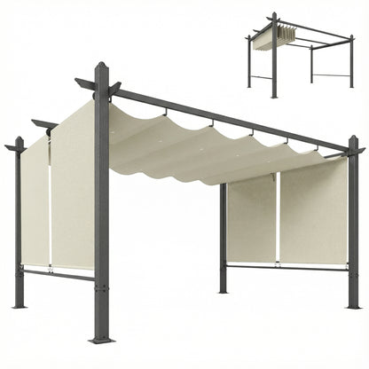 Outsunny Pérgola De Jardín 4x3 M Con Techo Retráctil Y 4 Cortinas Enrollables Automáticas_0