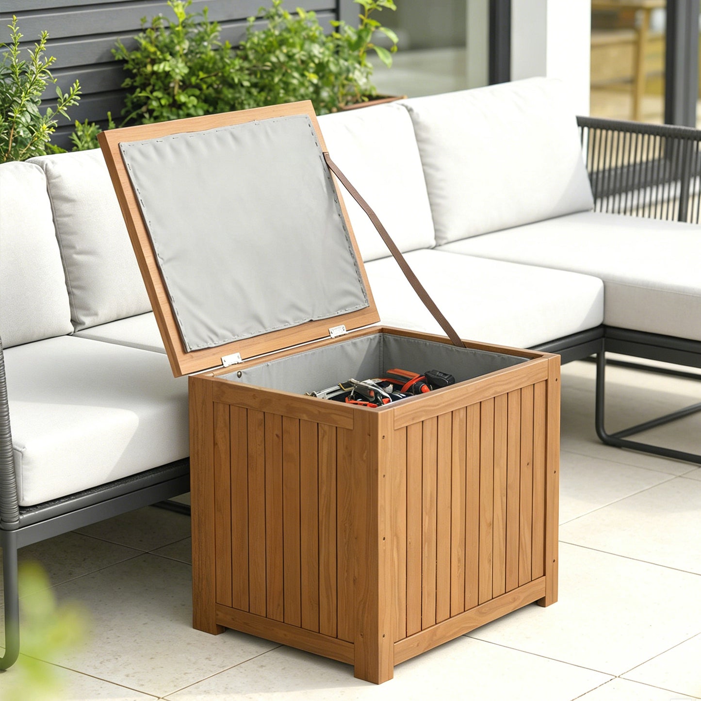 Outsunny Arcón Exterior De Madera 130l Con Forro Y Tapa Con Bisagras Marrón_1
