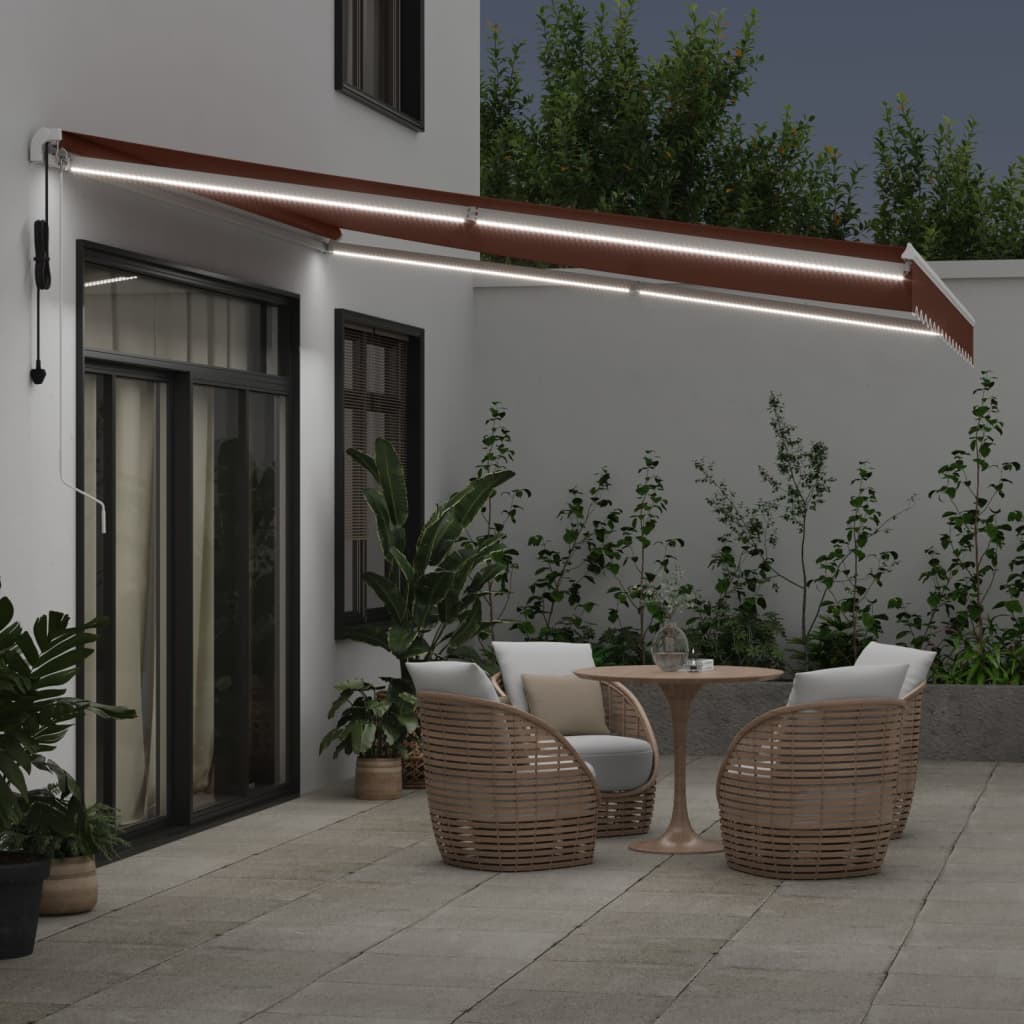Toldo Retráctil Automático Con Luces Led Marrón 400x350 Cm_2
