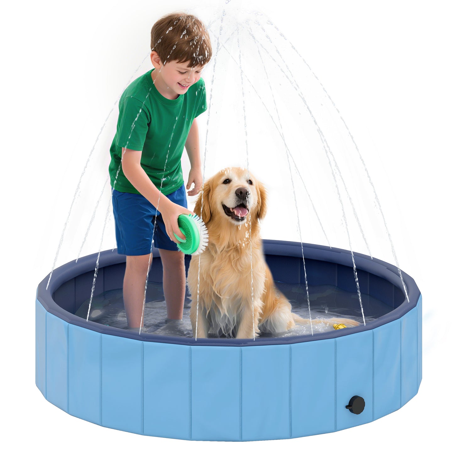 Pawhut Piscina Para Perros Plegable Con Aspersor Antideslizante Resistente Azul_0