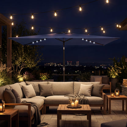 Outsunny Sombrilla Terraza Exterior Con 24 Luces Led Solares 2,9x2,5 M Azul_1