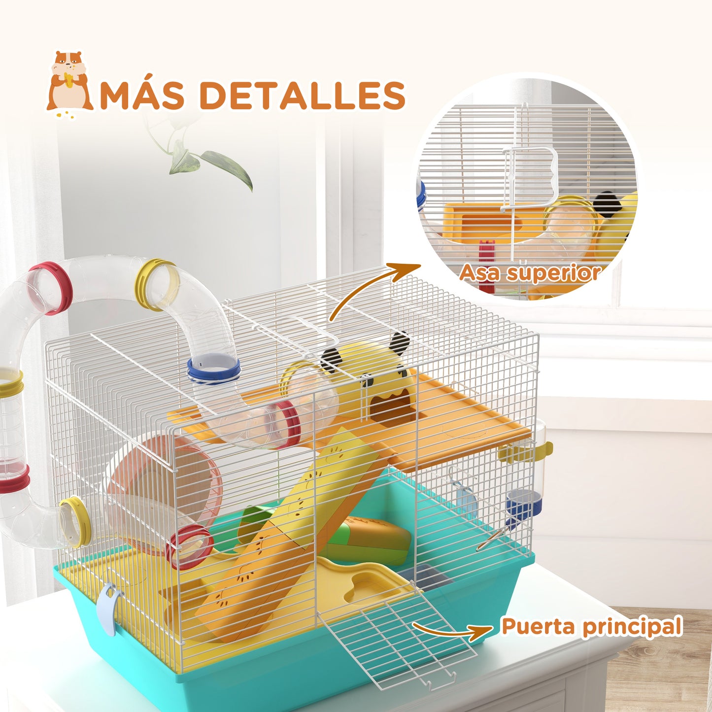 Pawhut Jaula Para Hámster Con Túnel Plataformas Cuenco 45x28x37 Cm Azul Claro_3