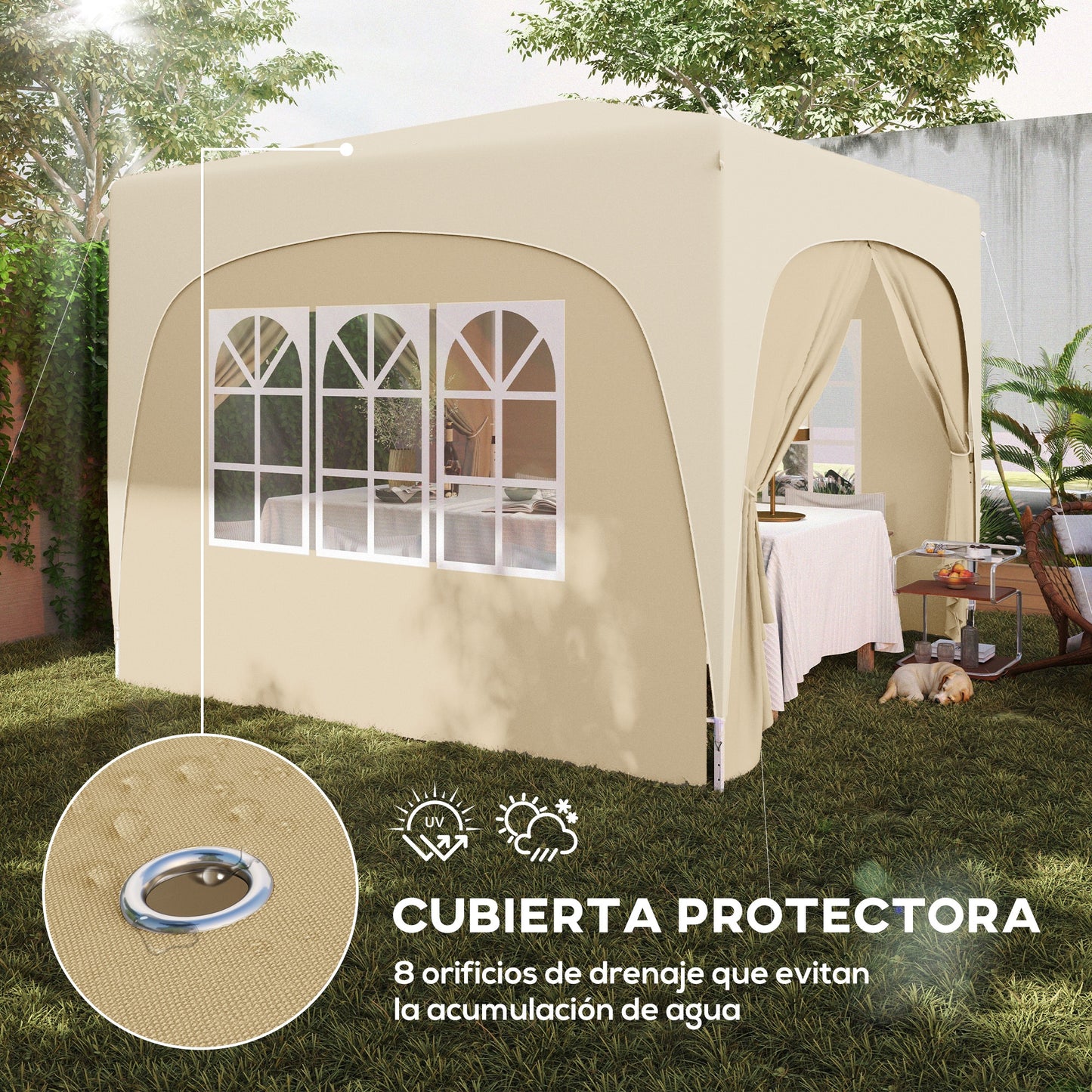 Outsunny Carpa Plegable Gazabo 3x3 M Con Paneles Laterales Upf50+ Arena_5