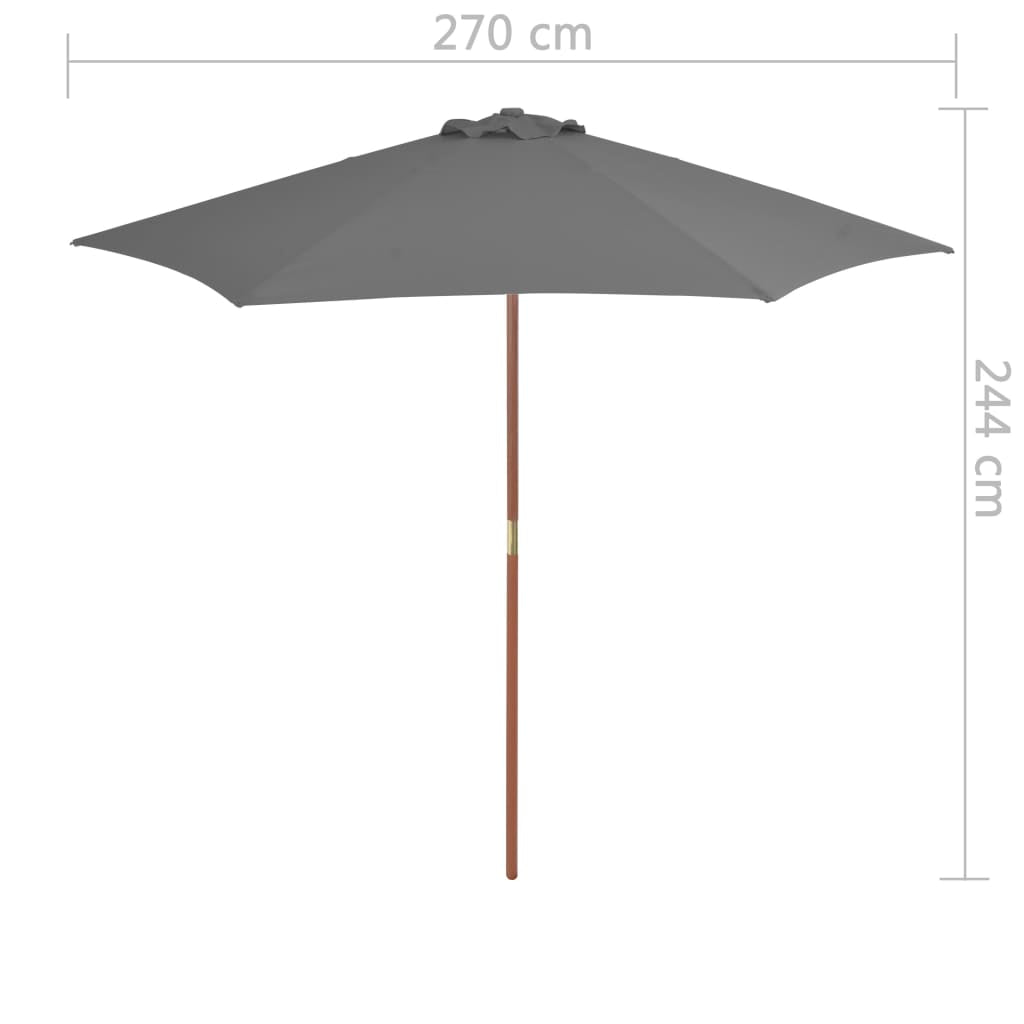Vidaxl Sombrilla De Jardín Con Palo De Madera Antracita 270 Cm_2